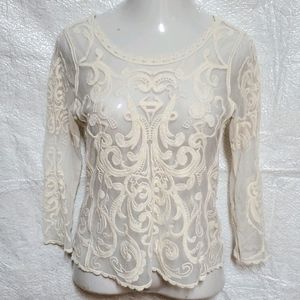 Express Ivory Baroque Lace Blouse